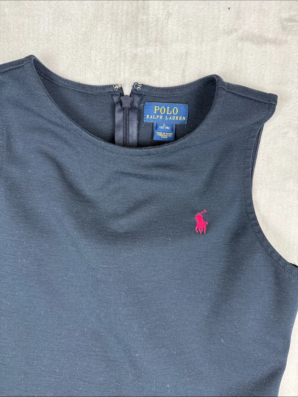 Polo Ralph Lauren Girls Large 12-14 Navy Sleeveless Uniform Dress Pink Pony
